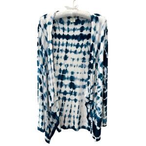 SAINT TROPEZ WEST | Blue White Tie-Dye Knit Waterfall Cardigan | Size Medium